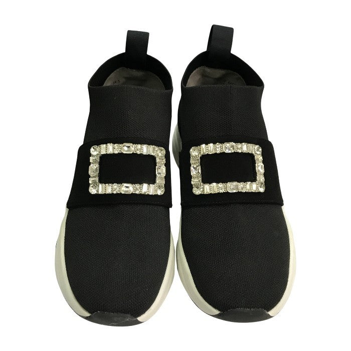 +diana プラスダイアナ ソックススニーカー レディース クリスタルバックル ミッドカット 撥水加工 ブラック/ホワイト 24.5cm IF44557 中古 T1