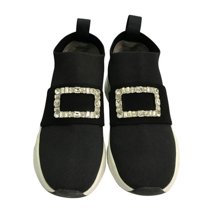 +diana プラスダイアナ ソックススニーカー レディース クリスタルバックル ミッドカット 撥水加工 ブラック/ホワイト 24.5cm IF44557 中古 T1