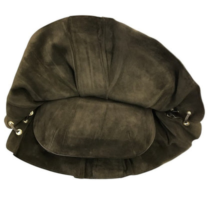 YVES SAINT LAURENT イブサンローラン リヴゴーシュ モンバサ ワンショルダー レディース スウェード プリーツ 角型ハンドル 半月 ブラウン 中古 T1