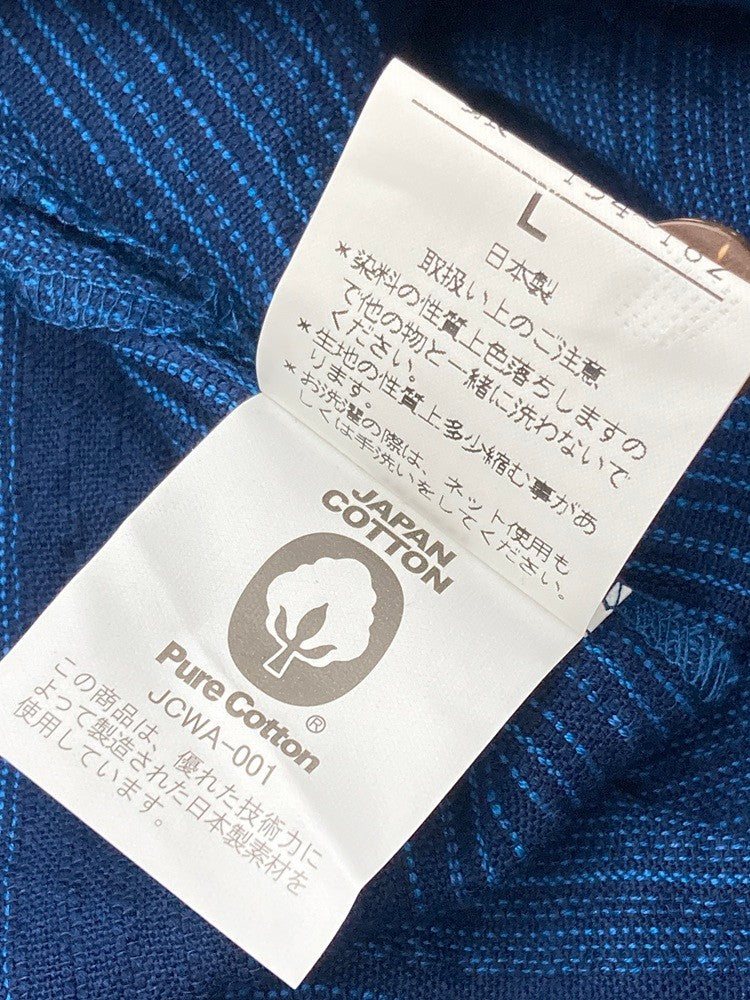 久留米織 しじら 藍紬 半袖ブラウス 1076-2 サイズL レディース 中古 D4