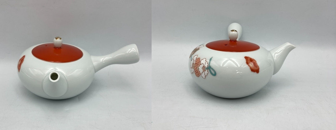 深川製磁 紅白花結び 急須茶器 中古 D4