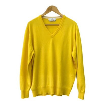 Salvatore Ferragamo フェラガモ ニットトップス メンズ カシミヤ100% 長袖 セーター Vネック イエロー XLサイズ 中古 T1