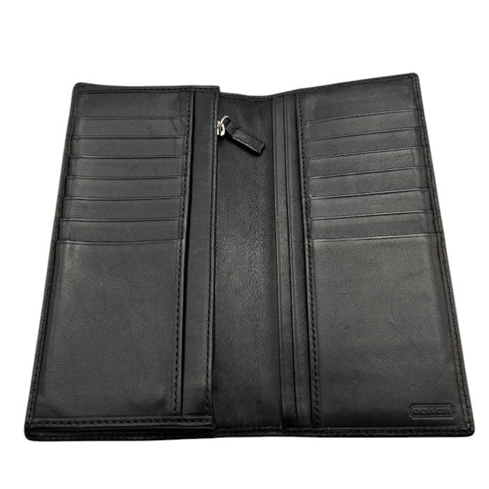 COACH コーチ シグネチャー エンボスドレザー レザー 2つ折り長財布 本革 財布 ブラック 収納 小銭入れ カード入れ 札入れ 中古 W４