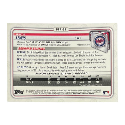 TOPPS MLBカード BOWMAN CHROME ROYCE LEWIS MINNESOTA TWINS #BCP-93 中古 IT2