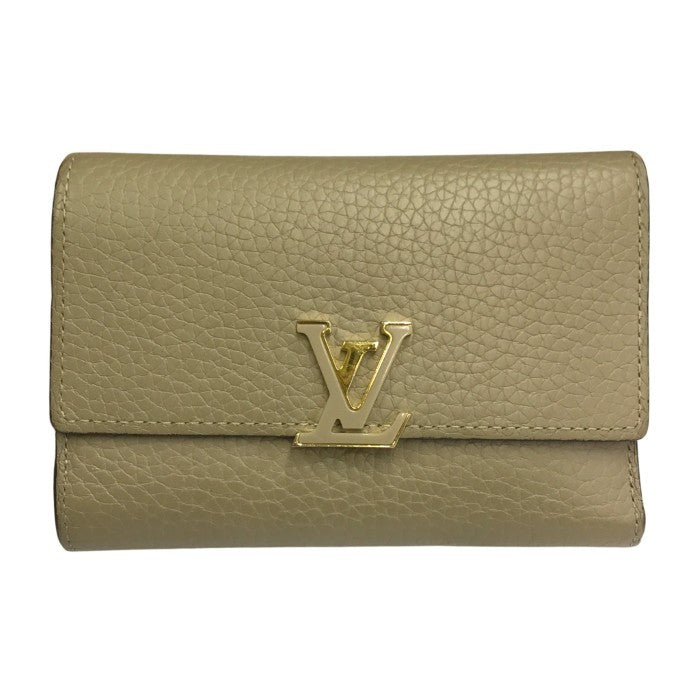 LOUIS VUITTON ルイヴィトン ポルトフォイユ カプシーヌ コンパクト 財布 3つ折り レディース トリヨンレザー ガレ ベージュ M62159 中古 T1