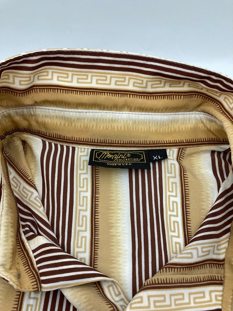 monzini COLLECTION 総柄 ストライプ 長袖シャツ アメリカ製 サイズXL 中古 D4