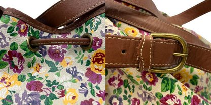 KENZO 花柄 巾着 ショルダーバッグ オフホワイト ケンゾー フラワー 鞄 肩掛け レディース かわいい 中古 W４