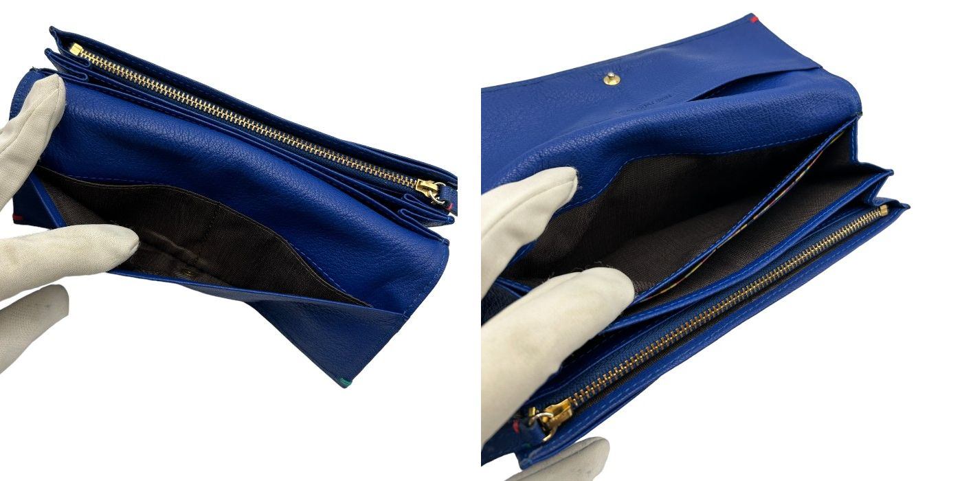 Paul Smith ポールスミス ゴートスキン ハイライトステッチ 長財布 山羊革 レディース カード入れ 札入れ 小銭入れ ブルー 中古 W４