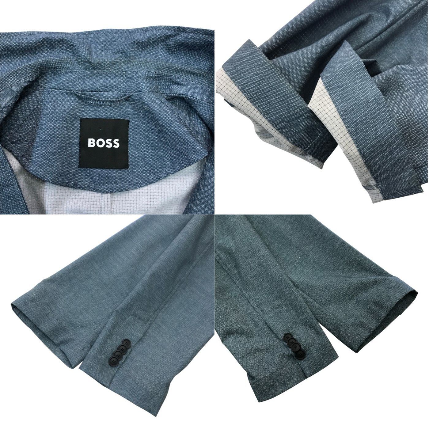 BOSS ヒューゴボス P-Hanry ジャケット&パンツ スーツ上下セット メンズ スリムフィット セットアップ  ストレッチ 軽量 メッシュ ブルー 46/48サイズ 50513913 中古 T1