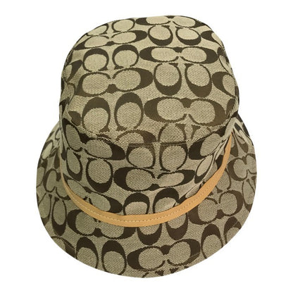 COACH コーチ シグネチャー バケットハット レディース ポリエステル/コットン 帽子 ジャガード ベージュ S/Pサイズ 中古 T1