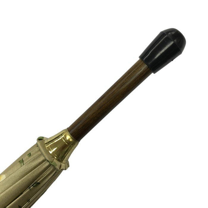 雨傘 レディース 手開き式 長傘 花柄 16本骨 レザーハンドル ベージュ/ブラウン 中古 T1