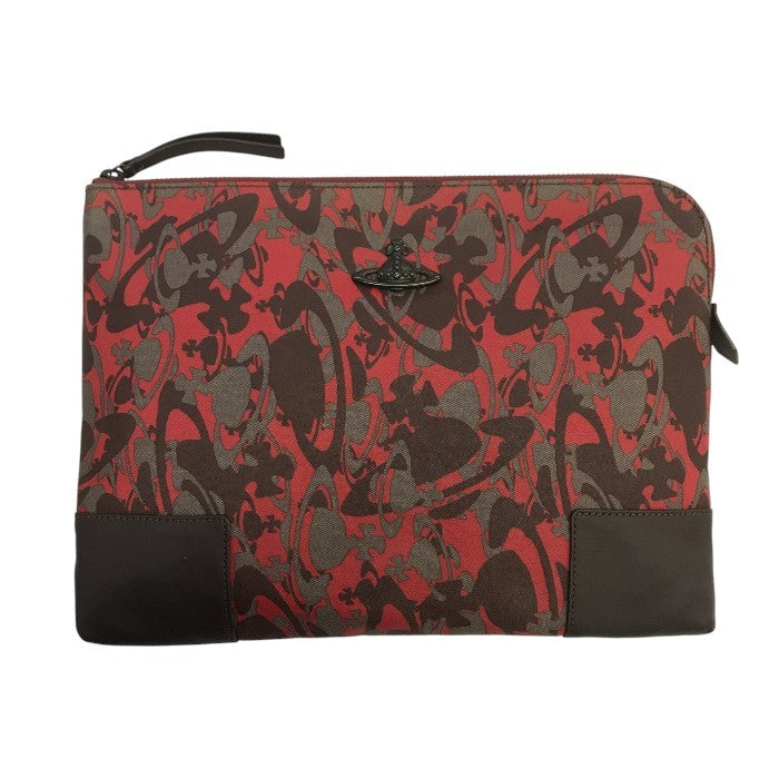 Vivienne Westwood クラッチバッグ ユニセックス オーブ カモフラージュ 迷彩 A4収納可 レッド/ブラウン 中古 T1