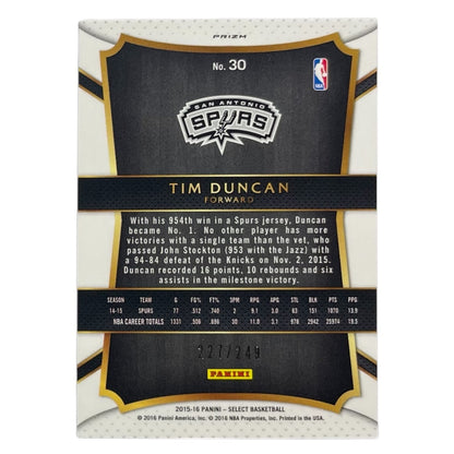 PANINI NBAカード SELECT PRIZM TIM DUNCAN SPURS /249 #30 中古 IT2