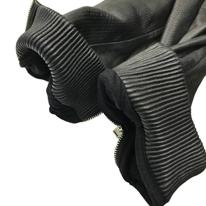 DIESEL ディーゼル レザーパーカー メンズ シープスキン 羊革 フルジップ ジャケット エンボス加工 フード ブラック Mサイズ 中古 T1