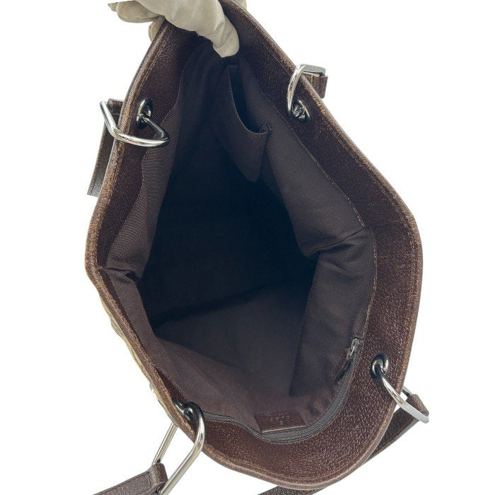 GUCCI グッチ GGキャンバス トート バッグ 120836 ブラウン 鞄 ブランド レディース おしゃれ レザー 中古 W４