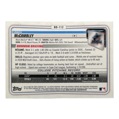 TOPPS MLBカード BOWMAN CHROME 1ST ZACH MCCAMBLEY MIAMI MARLINS /99 #BD-112 中古 IT2