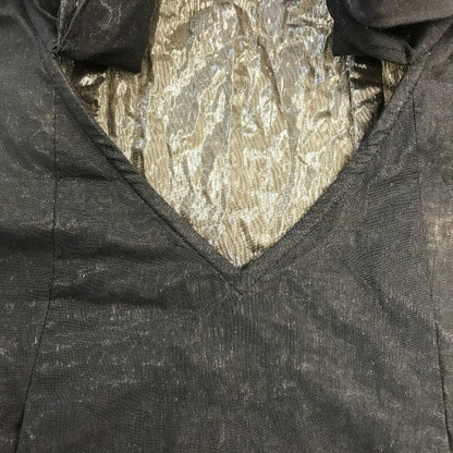 HaaT イッセイミヤケ ボウタイブラウス レディース コットン ノースリーブ ラメ リボン ブラック/ブラウン 2サイズ HA91FJ522 中古 T1