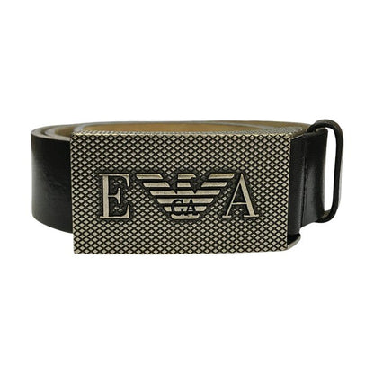 EMPORIO ARMANI エンポリオアルマーニ ベルト メンズ レザー ロゴ トップ式 プレートバックル シルバー/ブラック 46サイズ 中古 T1