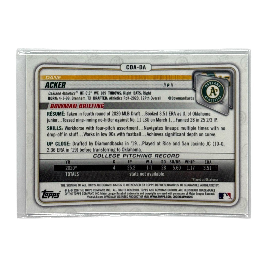 TOPPS MLBカード BOWMAN CHROME 1ST DANE ACKER OAKLAND ATHLETICS /250 #CDA-DA 中古 IT1