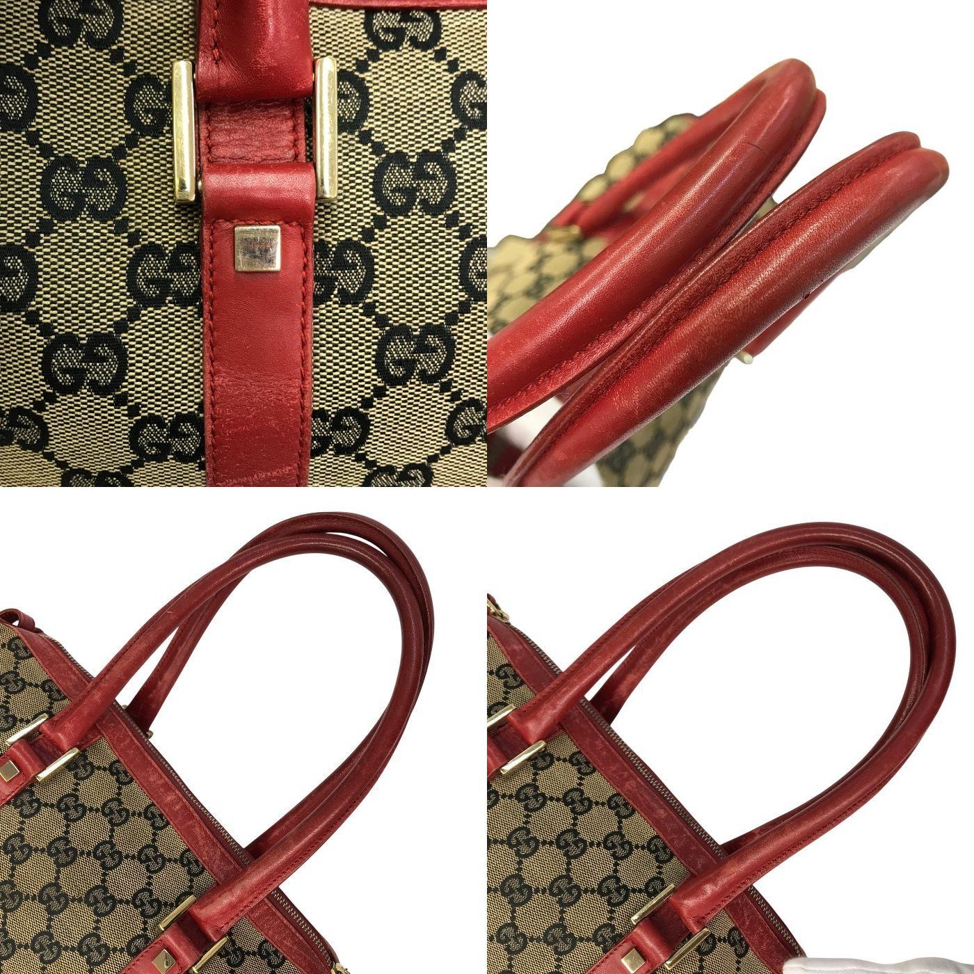 GUCCI グッチ GGキャンバス ミニボストンバッグ レディース レザー ショルダー ハンドバッグ グレー/レッド 0851 中古 T1