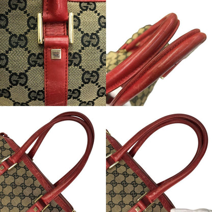GUCCI グッチ GGキャンバス ミニボストンバッグ レディース レザー ショルダー ハンドバッグ グレー/レッド 0851 中古 T1