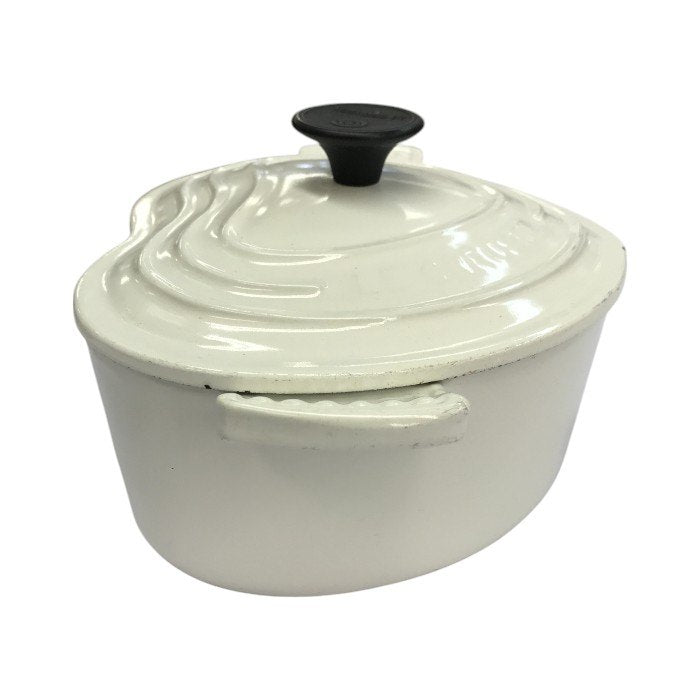 LE CREUSET ル・クルーゼ ココットダムール 両手鍋 2L ハート型 蓋付き 鋳物 ホーロー IH対応 ホワイト 中古 T1