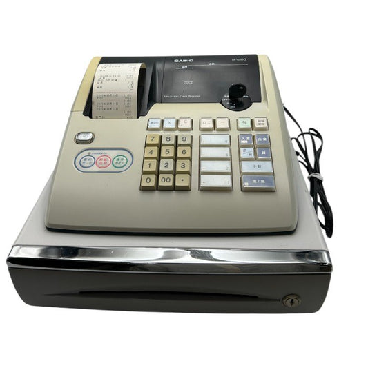 CASIO 電子レジスター TE-M80 グレー カシオ レジ お店 電卓 中古 W４