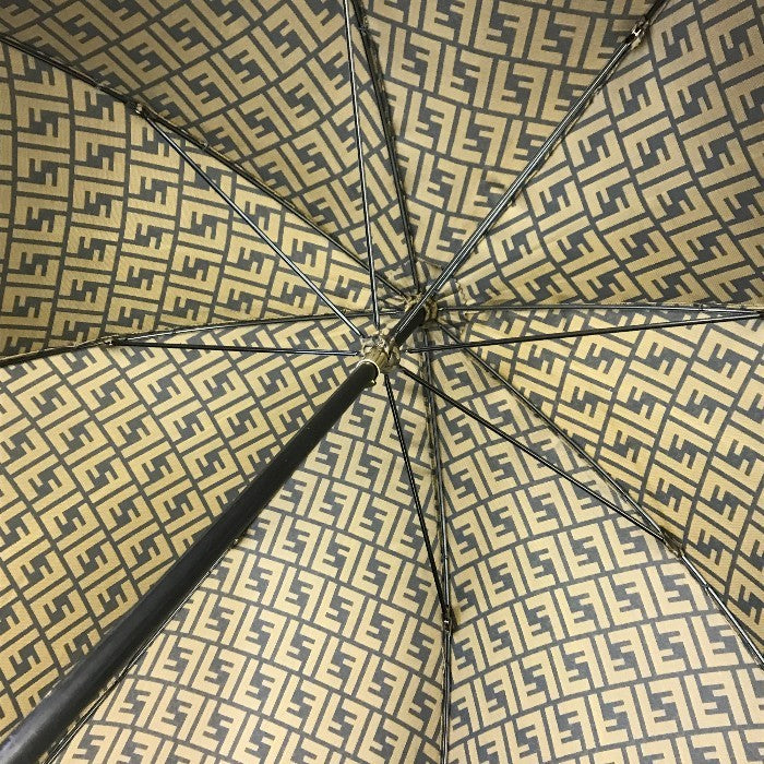 FENDI フェンディ ズッカ 長傘 レディース 60cm 8本骨 ポリエステル 手開き式 雨傘 ブラウン 中古 T1