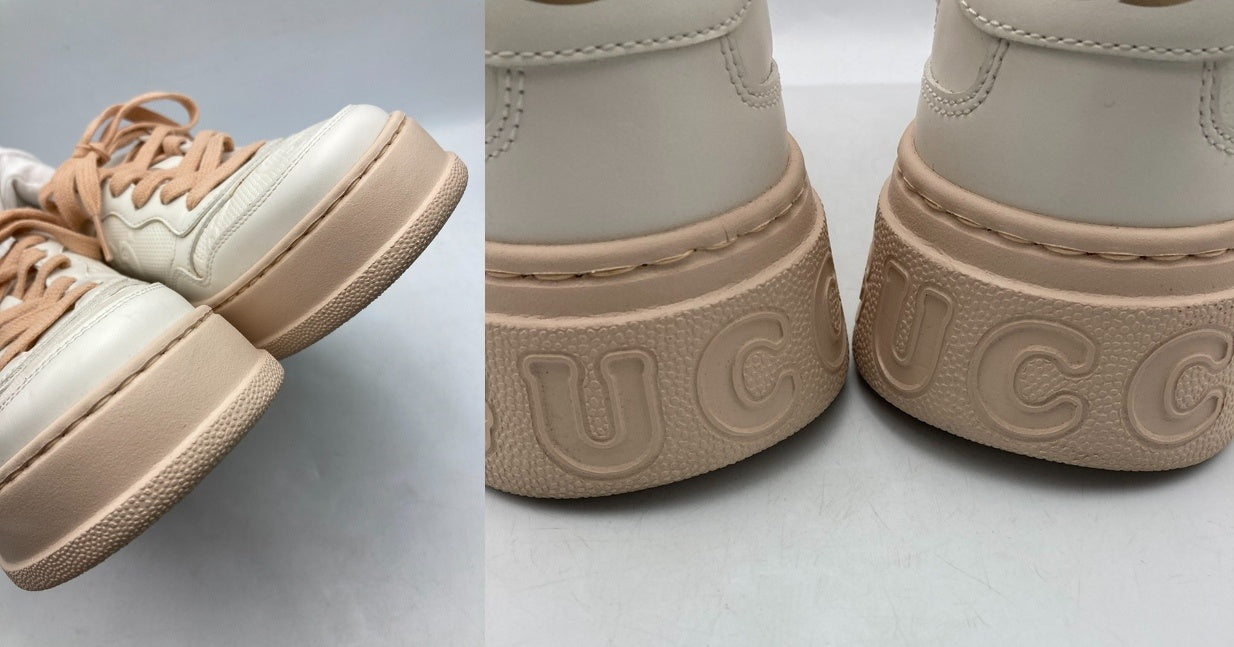 GUCCI グッチ GGエンボス レースアップ スニーカー ホワイト/ピンク 684911 サイズ37 レディース 中古 D4