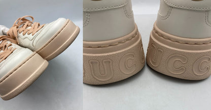 GUCCI グッチ GGエンボス レースアップ スニーカー ホワイト/ピンク 684911 サイズ37 レディース 中古 D4