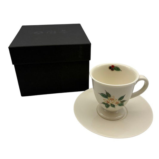陶あん 小川珈琲 京焼 清水焼 カップ＆ソーサー 白 珈琲の花 No.8051 コーヒー 洋食器 おしゃれ 花柄 中古 W1