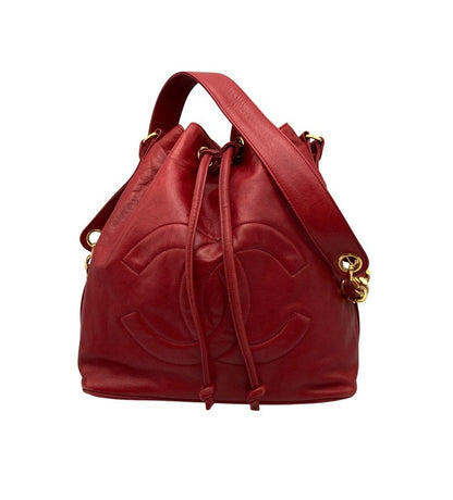 CHANEL シャネル ラムスキン ショルダーバッグ レディース 巾着 チェーンショルダー レッド 中古 D4