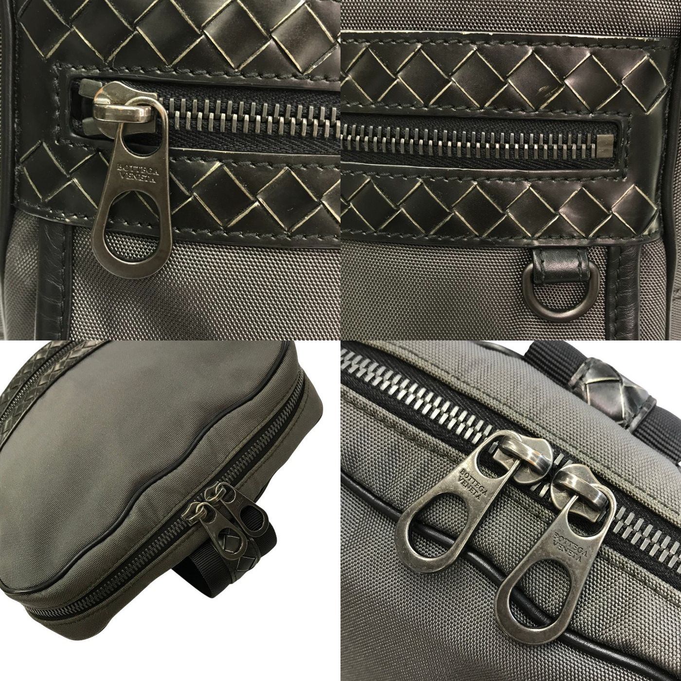 BOTTEGA VENETA ボッテガヴェネタ イントレチャート ボディバッグ メンズ レザー/ナイロン 斜め掛け ショルダー グレー 中古 T1