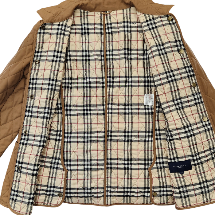 BURBERRY バーバリー ジャケット レディース 秋冬 キルティング 中綿 裏チェック柄 ベージュ 42サイズ FC059-730 中古 T1