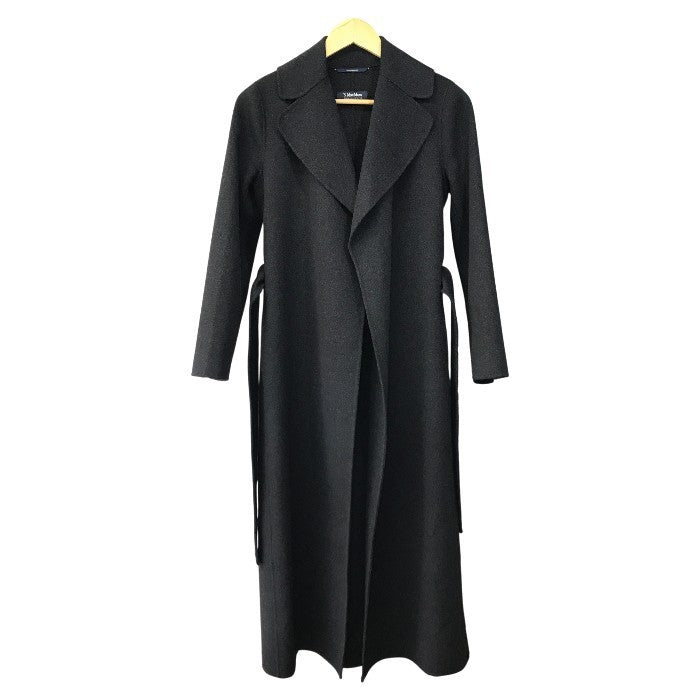S Max Mara POLDO ダブルフェイス ロングコート レディース 冬 ピュアヴァージンウール ラップコート ベルト チャコールグレー 34サイズ 中古 T1
