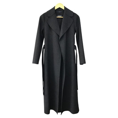 S Max Mara POLDO ダブルフェイス ロングコート レディース 冬 ピュアヴァージンウール ラップコート ベルト チャコールグレー 34サイズ 中古 T1