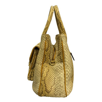 WEL Exotic Leather ハンドバッグ レディース パイソン ヘビ革 2way ショルダーバッグ 日本製 ベージュ 中古 T1