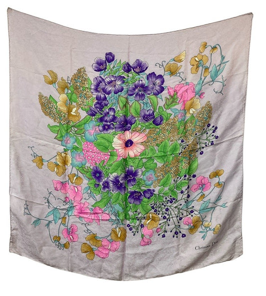 Christian Dior クリスチャンディオール 花柄 スカーフ シルク100％ 中古 D4