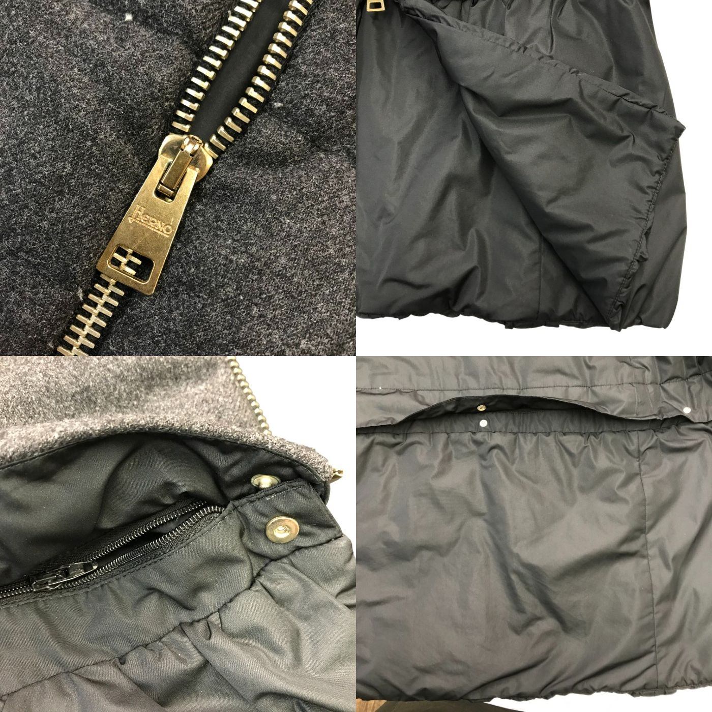 HERNO ヘルノ ダウンコート レディース ウール ミドル丈 異素材 切り替え 取り外し可 グレー/ブラック 38サイズ 41122-DP-33603S-9490 中古 T1