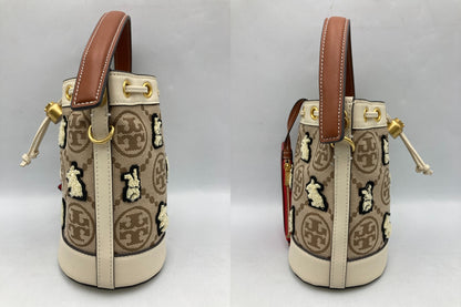 TORY BURCH トリーバーチ Tモノグラム ジャガード ベルバッグ/バケットバッグ 2023年限定 ラビット 中古 D4