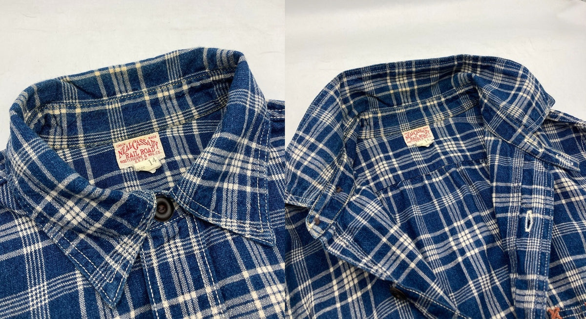 FREEWHEELERS フリーホイーラーズ Neal Cassady Railroad ベイクヘッドシャツ インディゴチェック サイズ14 メンズ 中古 D4