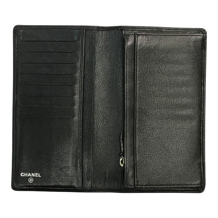 CHANEL シャネル 長財布 レディース 2つ折り レザー カメリア ココマーク シルバー金具 ブラック 中古 T1