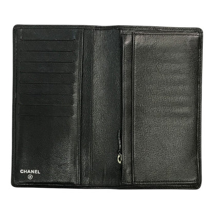 CHANEL シャネル 長財布 レディース 2つ折り レザー カメリア ココマーク シルバー金具 ブラック 中古 T1
