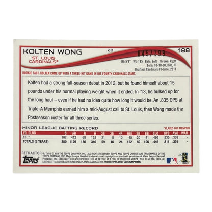 TOPPS MLBカード CHROME KOLTEN WONG ST. LOUIS CARDINALS /199 #188 中古 IT2
