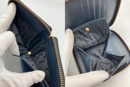 FURLA フルラ 型押しクロコ ラウンドファスナー コンパクト財布 中古 D4