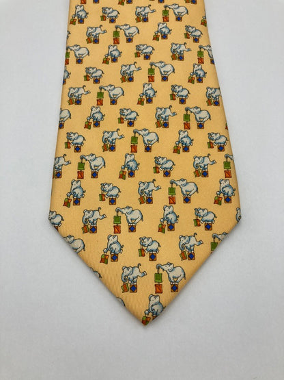 Salvatore Ferragamo サルヴァトーレ フェラガモ アニマル ゾウ柄 ネクタイ シルク100％ 中古 D4