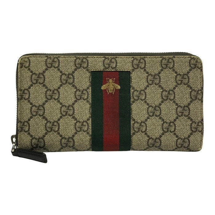 GUCCI グッチ GGスプリーム 長財布 ユニセックス ラウンドファスナー ジップ PVC 蜂 ビー 刺繍 シェリー ベージュ 408831 中古 T1