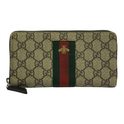 GUCCI グッチ GGスプリーム 長財布 ユニセックス ラウンドファスナー ジップ PVC 蜂 ビー 刺繍 シェリー ベージュ 408831 中古 T1