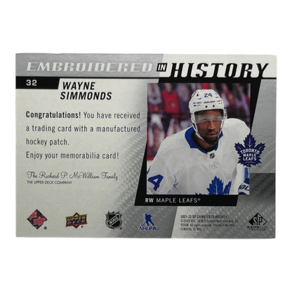 UPPER DECK NHLカード SP GAME USED WAYNE SIMMONDS MAPLE LEAFS #32 中古 IT2