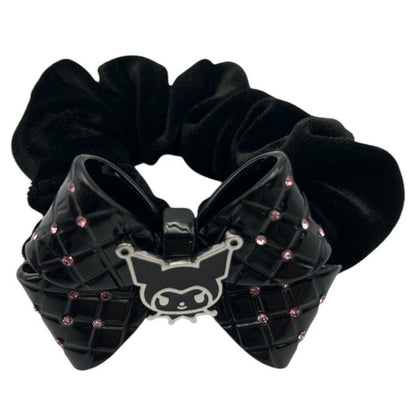 Sanrio サンリオ クロミ ベロア シュシュ BLACK＆CHECK ヘアアクセサリー キャラクター かわいい リボン ヘアゴム 中古 W４